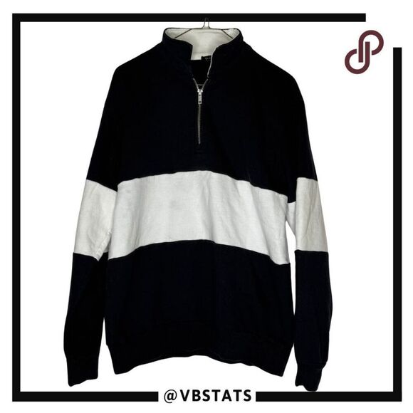 John Galt Men's Striped 1/4 Zip Pullover Sweatshirt Navy White Medium - Picture 1 of 9